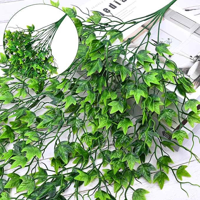 Waipfaru Artificial Hanging Ivy for Outdoors, 4pcs Faux Vines Greenery | Fake Hanging Plants for Wall Home Bedroom Living Aesthetic Kitchen Office Aesthetic Kitchen Indoor Outdoor Decor