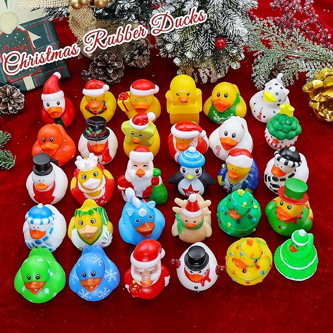30 Pack Christmas Rubber Ducks-2.3 Inch Bulk Floater Ducks for Ducking Assortment Rubber Duckies for Kids Baby Bath Toys,Birthday Gifts Party Favors Summer Beach Pool Activity Toys