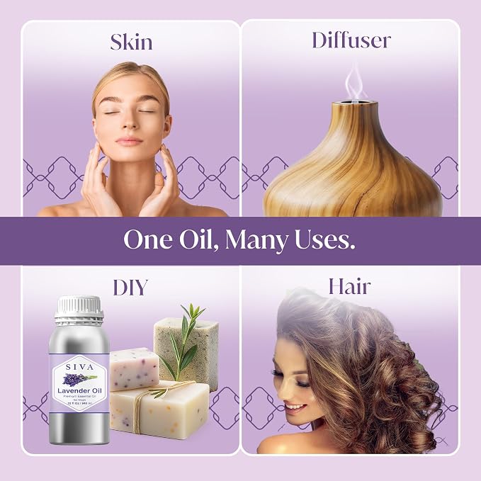 Siva Lavender Essential Oil 32 Fl Oz – for Diffuser, Skin & Hair Care – Ideal for Massage & DIY Blends