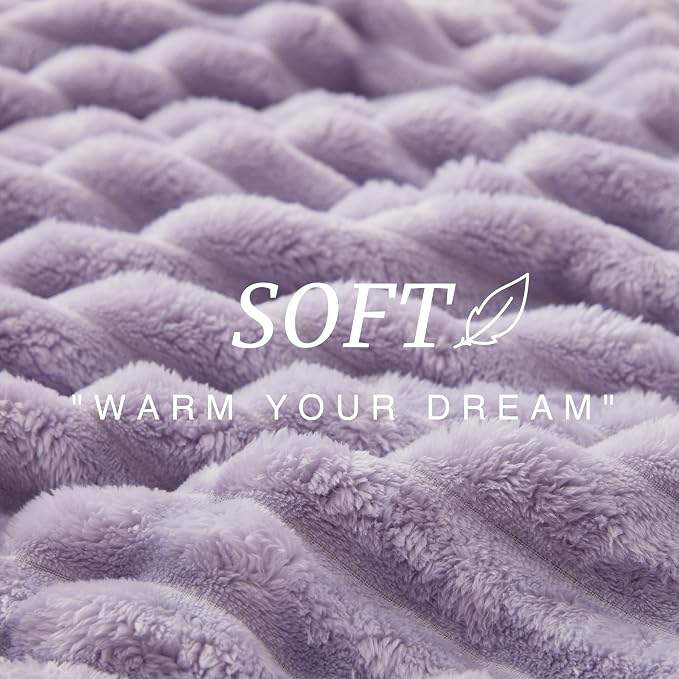 EXQ Home Fleece Throw Blanket for Couch or Bed - 3D Stripe Jacquard Decorative Blankets - Cozy Soft Lightweight Fuzzy Flannel Blanket Suitable for All Seasons(50"×60",Light Purple)