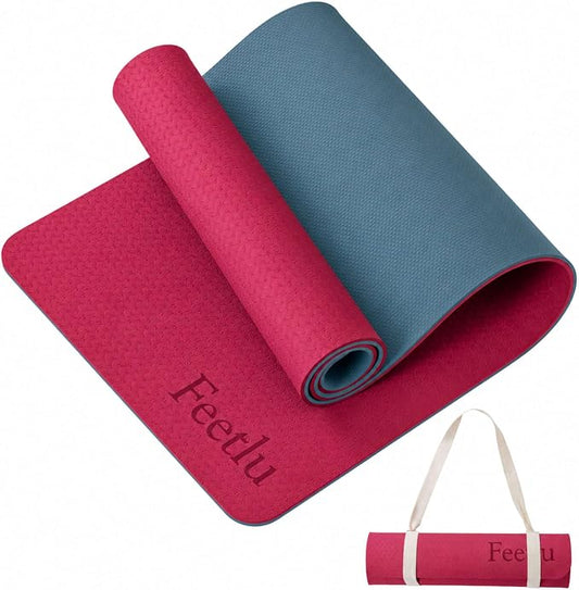 Extra Thick Yoga Mat with Carry Strap, 10mm Non-Slip Exercise Mat, 72 x 24 Inch Cushioned Workout Mat for Yoga, Pilates, Stretching & Floor Exercises