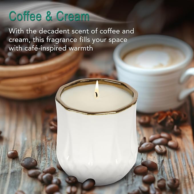 Hyggelight - The Growing Candle, Coffee Scented, 9oz Ceramic Pot, Aromatherapy Candles, 100% Soy, Cream and Espresso Aroma for Home, Astrid