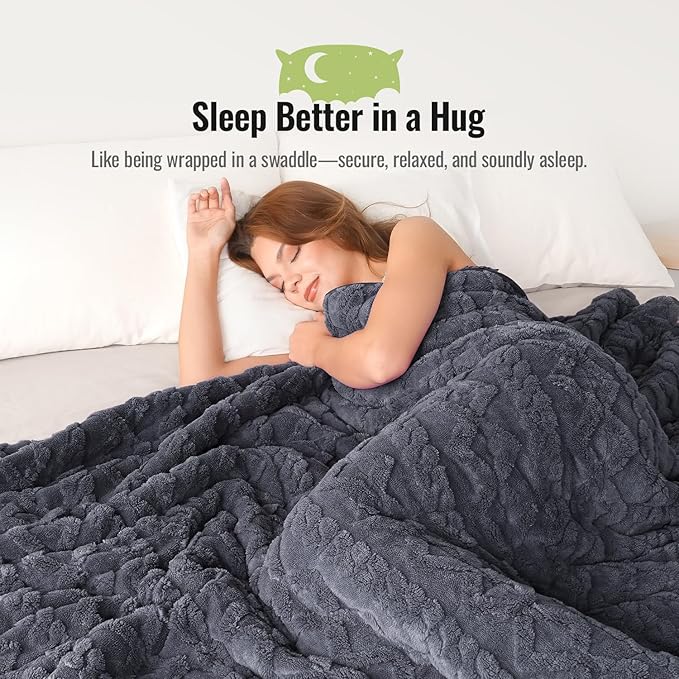 Uttermara Jacquard Weighted Blankets for Adults Full Size 12lbs, Dual-Sided Soft Sherpa Heavy Blanket, Thick Blanket Throw for Sleeping, 48 x 72 Inches, Blue Grey