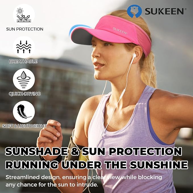 Sukeen Lightweight Sports Sun Visor Hat for Men Women | Packable, breathable, quick-dry, UPF50+ cooling visor hat, stretch fit, for running, tennis, golf, pickleball, softball