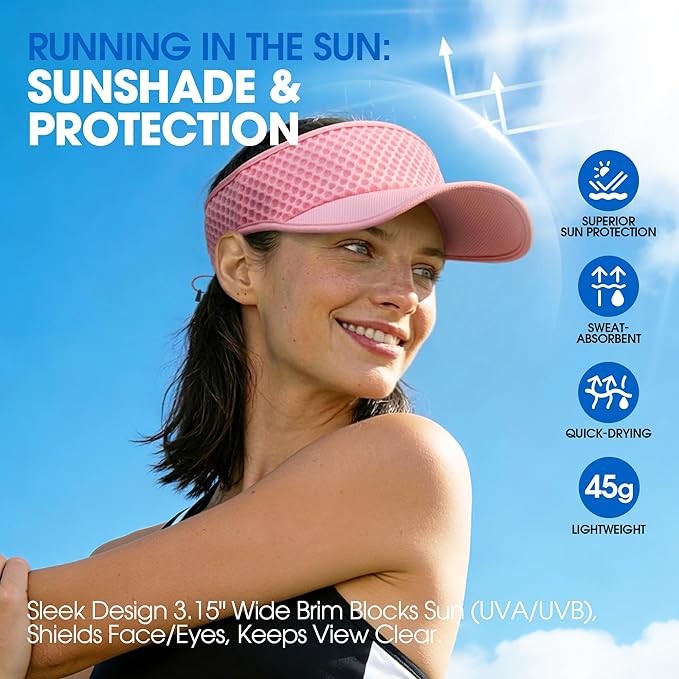 AUSFLUG Sun Visor Hat Men Women - Moisture Wicking Lightweight Sports Cap | Quick dry breathable mesh, adjustable ponytail strap, sun blocking for golf, tennis, pickleball, running, beach, hiking