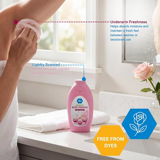 MED PRIDE Talc-Free Cornstarch Body Powder, Rose Scent, 13 oz Bottle