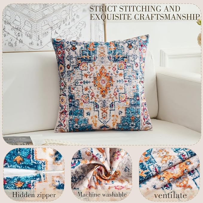 Boho Throw Pillow Covers 26x26 inch Set of 2,Boho Vintage Carpet Pattern Antique Ethnic Decor Double Sided Pattern Cushion Cover Soft Pillow Case Living Sofa Room Bed Square Pillow Cover