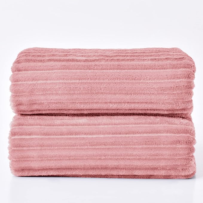 BEDELITE 3D Ribbed Jacquard Pink Blankets Queen Size for Bed, 90x90 Inch | Soft Warm Decorative Fluffy Blanket, Cozy Fuzzy Lightweight Plush Fleece Throw Blankets for Bed, Room Decor, Gift for Women