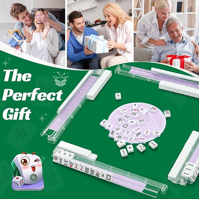 Mahjong Racks with Pushers, 4 Mah Jongg Clear Acrylic American All-in-One Tile Rack & Pusher Accessories Gifts (Transparent)