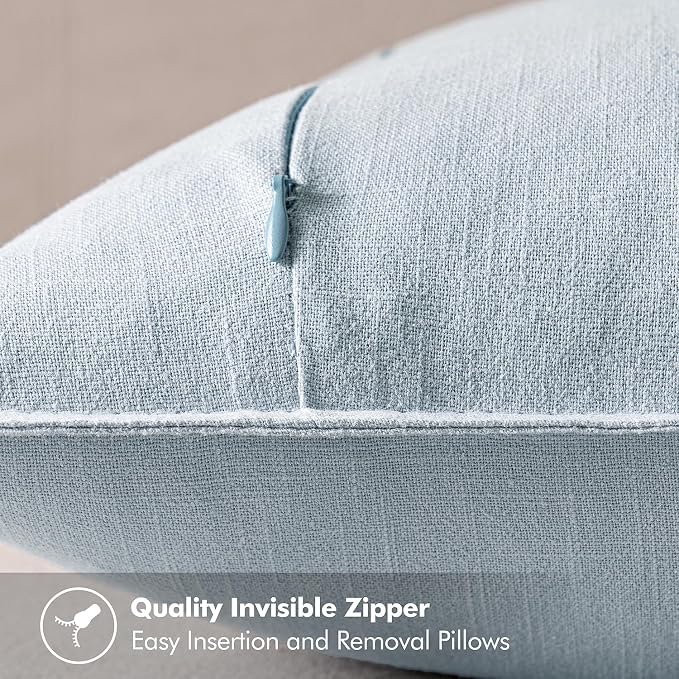 MIULEE Decorative Linen Euro Sham Pillow Covers 24x24 Light Blue | Boho Farmhouse Neutral Couch Throw Pillows for Bed, Pack of 2 Accent Coastal Modern Pillowcases, Sofa Livingroom Home Decor