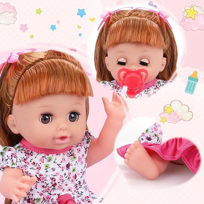 14" Baby Dolls Toy Playset with Wardrobe Bed, 37PCS Beauty Hair & Babies Doll Care Toy Set, Toddler Toys Pretend Play Doll Incl Hair Salon Kit, Dolls Clothes, Baby Gift for 3 4 5 6+ Year Old Girl Boy