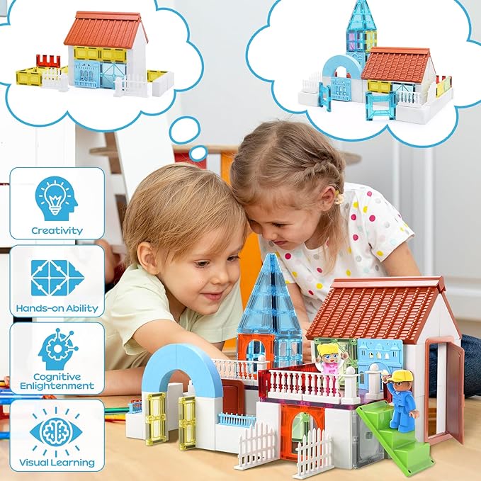Magnetic Tiles for Kids, Magnet Building Set, Magnet Toys for 3+ Year Old Boys and Girls, Colored Magnetic Tiles Building Blocks (105 PCS)