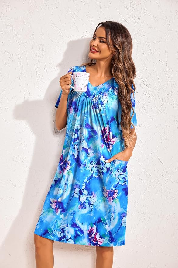 Ekouaer Womens House Dress Floral Print Moo Moos Nightgowns Moomoo Dresses Mumus with Pockets