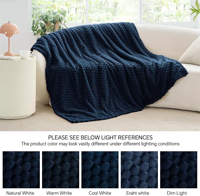 BEDELITE Navy Twin Blanket for Couch, Soft Cozy Gifts for Women, 60 * 80 | 3D Jacquard Decorative Fleece Blanket, Super Soft Plush Throws, Cute Birthday Gift for Women & Men, Suitable for All Seasons