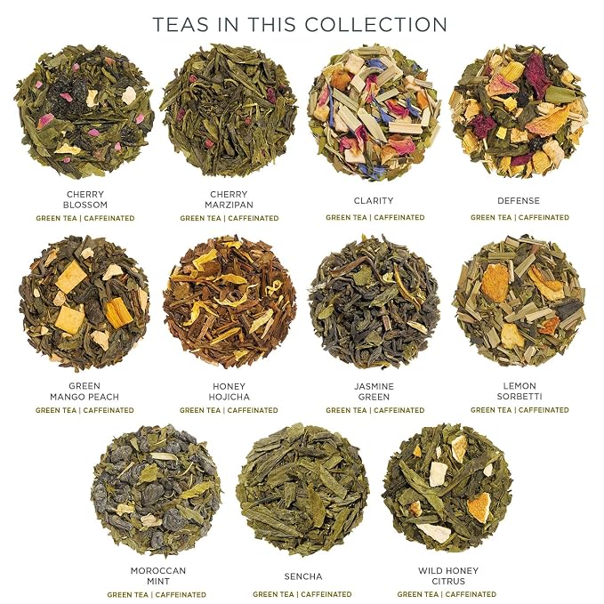 Tea Forte Single Steeps Loose Leaf Tea Sampler, Assorted Variety Tea Box, 15 Single Serve Pouches, Green