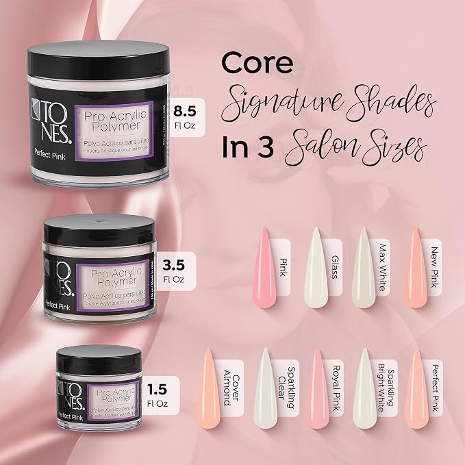 TONES Pastel Pink Acrylic Nail Powder – Perfect Pink (Soft Pastel Pink) | Non-Yellowing Professional Formula | Salon Extensions & Nail Art | Home DIY Manicure | USA Made (1.5 oz)