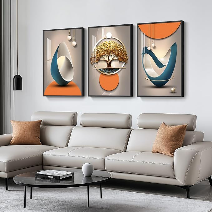 Large Framed Modern Elegant Luxury Wall Art for Living Room, 3 Piece Bright Style Prints Paintings Artwork for Walls, Contemporary Wall Pictures for Hallway Entryway Bedroom Home Office Wall Decor