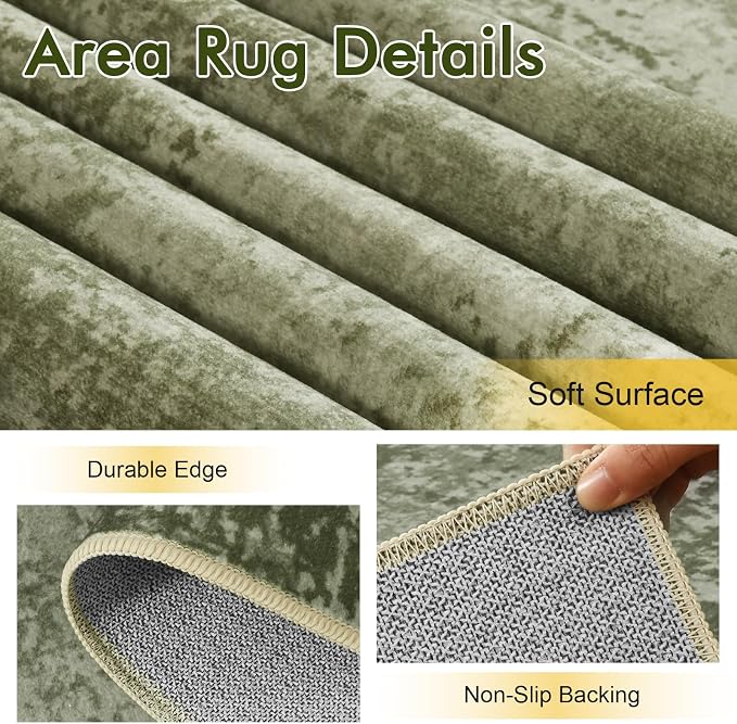 2x6 Ft Washable Runner Rug, Non-Slip Low Pile Hallway Kitchen Area Rug, Soft Long Entryway Floor Mat Abstract Pattern Carpet for Bedside & High-Traffic Areas (Green)