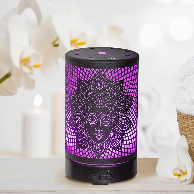 AROMAR Essential Ultrasonic Oil Diffuser Cool Mist Humidifier & Aromatherapy Metal Diffusers for Essential Oils with Auto Shut-Off and 7 Colors LED for Home and Office (Black Medusa)