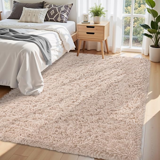 5x8 Area Rug for Living Room:Ultra Soft Fluffy Shag Beige Rugs,Large Fuzzy Plush Indoor Non Slip Carpet Washable Rug for Bedroom Kids Nursery Office Dorm Modern Decor(Beige 5'x8')