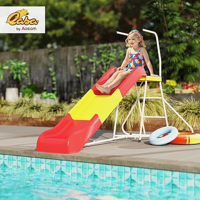 Qaba 6ft Slide for Kids, Metal Freestanding Playground Equipment with Climbing Ladder, Platform for Backyard, Outdoor, Indoor, Gift for Boys, Girls, Ages 3-8, Red