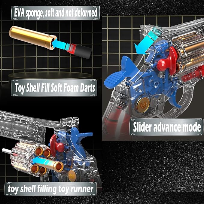 Clear Housing Toy Revolver Foam Blaster with Elite Soft Foam Darts for Nerf Guns Toys Gun Set for Kids Ages 5 6 7 8 Medium