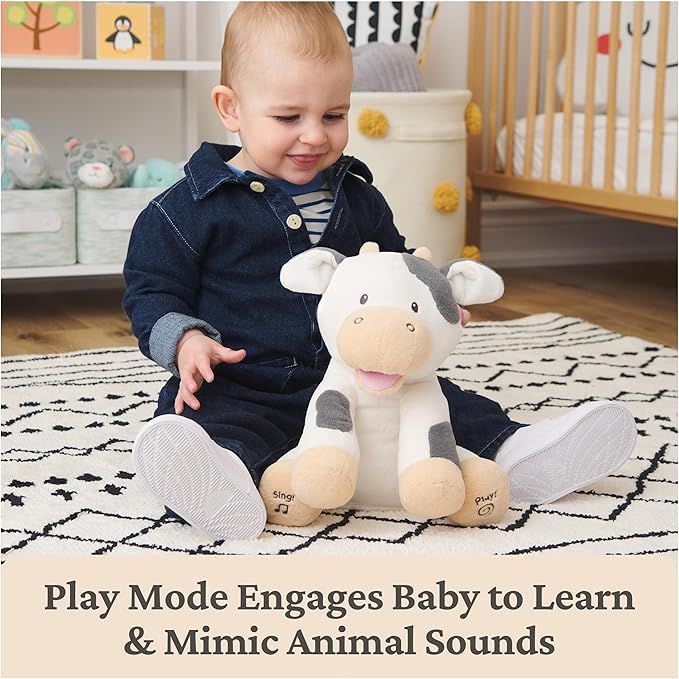 Baby GUND Buttermilk the Cow Animated Plush, Singing Stuffed Animal Sensory Toy, Sings Old MacDonald and Teaches Animal Sounds, Cream/Grey, 12”