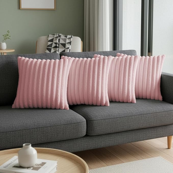Pink Throw Pillow Covers 20 x 20 Set of 4, Cute Boho Throw Pillow Cover for Couch/Bed, Decorative Pillows Covers for Sofa/Bed, Accent Pillow Covers for Living Room, Rustic/Home/Room Decor
