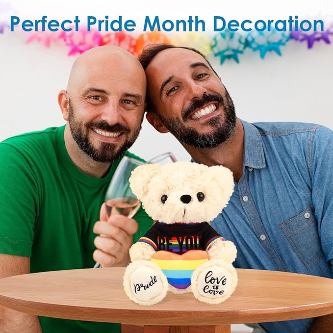 Rainbow Teddy Bear for Girlfriend Boyfriend Loved Ones, 8 Inch Cuddly Love Bear Plush Toy with Colorful Heart, Idea Gifts for Birthday, Valentine's Day, Anniversary, or LGBTQ+ Pride Month
