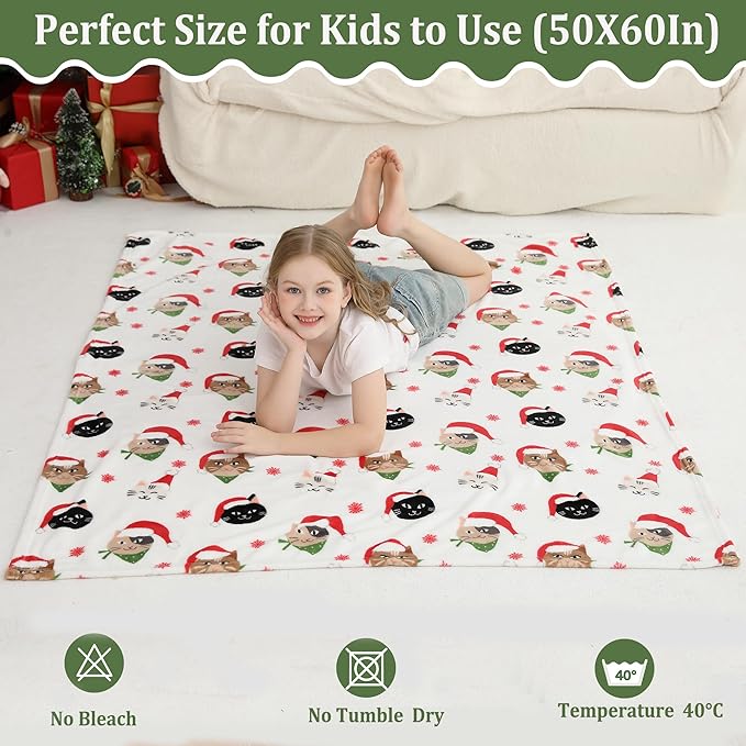 Softan Kids Throw Blanket for Girls & Boys, Warm Soft Toddler Flannel Blankets for Sofa Couch Bed， Cozy Fuzzy Plush Flannel Kids Throw Blanket for Daycare & School - Cat 50x60 inches