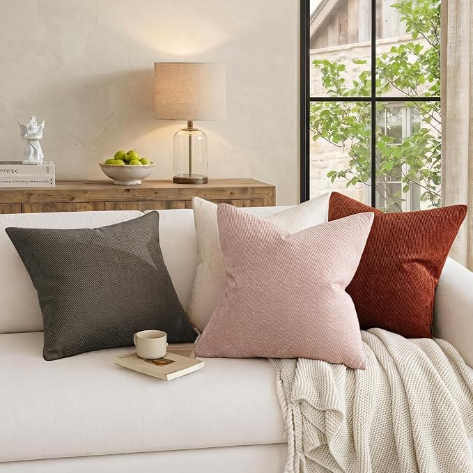 a moment Pack of 2 Decorative Chenille Throw Pillow Covers with Twill Cushion Covers for Sofa Living Room Couch Bed 26x26 Inch Dark Gray
