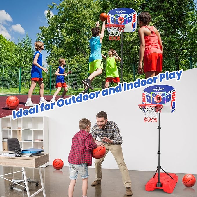 Eaglestone Kid Basketball Hoop Indoor with LED Lights & Scoreboard,Toddler Basketball Hoop Adjustable Height 2.9ft-6ft, Mini Hoop Outdoor with 3 Balls,Basketball Toy Gifts for 3-12 Year Old Boys Girls