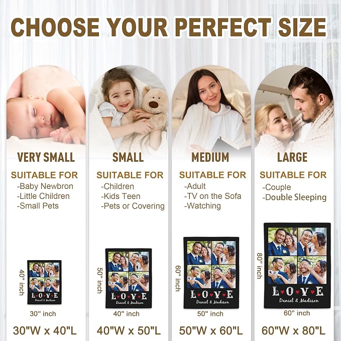 Yofair Ships Next Day, Custom Blanket with Picture Wedding Anniversary Valentines Day Gifts for Him Her Personalized Photo Blankets I Love You Couple Gift for Women Boyfriend Girlfriend Wife Husband