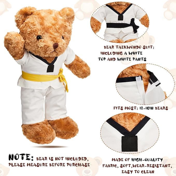 Civaner Taekwondo Uniform Outfit Bear Clothes with Belts, Bear Not Included, Fit 12-16 in, Clothes for Taekwondo Uniform Stuffed Animal Clothing for Birthday Gift Party