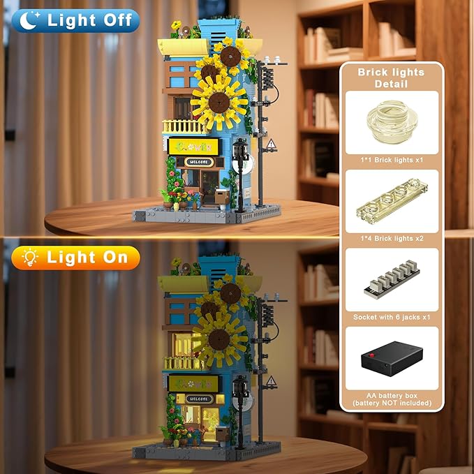 Flower House Building Set - Street View City Town Flower House Collection Kit - Home Decor Modular Building Block Kit for Adults and Teens (1580Pcs)