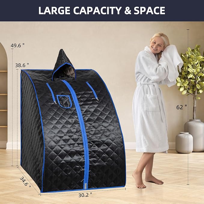 BOCHPOWER Portable Sauna Box, 3.0L Steamer, Remote Control, Folding Chair, 9 Levels (Basic Full Size)