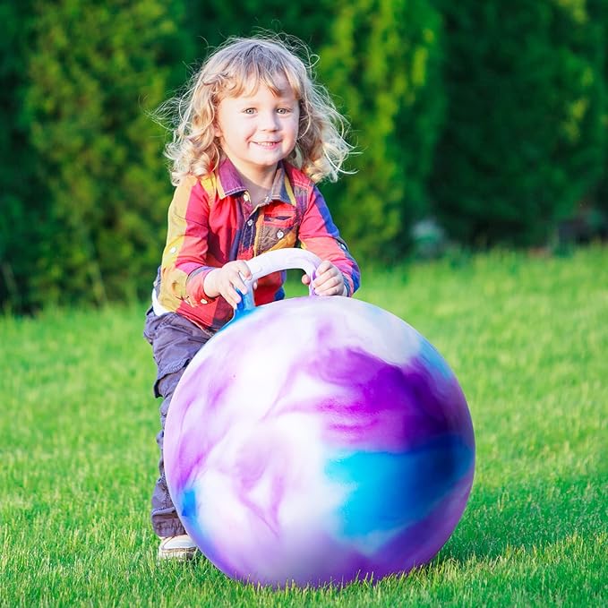ZOOJOY Hopper Ball 2 Pack, 18 in Hopping Balls for Kids 3-8, Bouncy Ball with Handle for Boys & Girls Indoor Outdoor Play, Inflatable Bounce Hippity Hop Toys with Pump(Clouds)