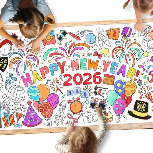 Gatherfun Giant Coloring Poster for Classroom Wall - Versatile 31.5 x 72 Inches Happy New Year Activity Poster/Table Cover, School Parties, Happy New Year Party and Special Events Decoration