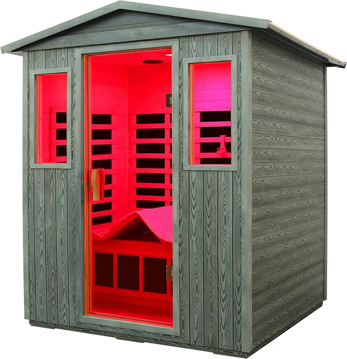 LTCCDSS Ultra-Low EMF Outdoor Sauna 3-Person, Full Spectrum Carbonized Composite Wood Far Infrared Sauna for Home, Near&Mid-IR Light, EMF 0.1-1mG, 81.1 * 45 * 83.5 Inch