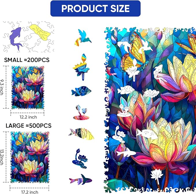 MEATRN Butterfly Lotus Wooden Puzzles for Adults 200 Pcs, 9.3X.12.2 in, Fun Educational Wood Puzzle, Handmade Decorative Gift, Relaxing Wood Puzzle Game for Family & Friends