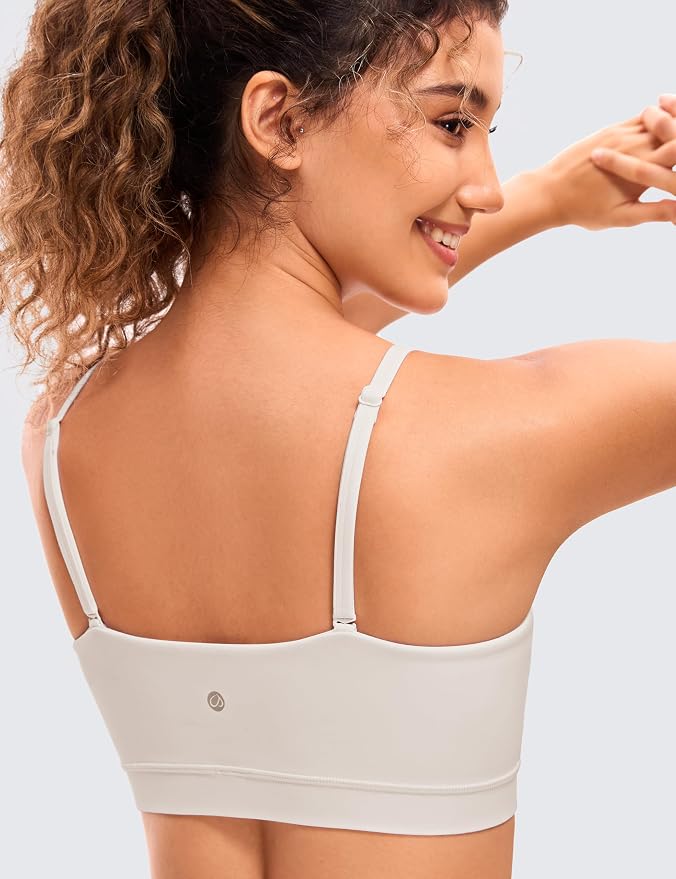 CRZ YOGA Butterluxe Womens Adjustable Spaghetti Thin Strap Sports Bra - Padded Wireless Square Neck Workout Yoga Clothes