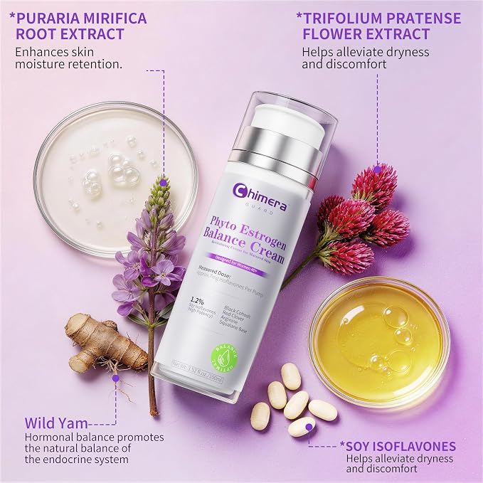 Estrogen Cream for Menopausal Women, Natural Plant Estrogen Cream - Soy Isoflavones + Wild Yam - Moisturizes and Thins Skin, Relieves Hot Flashes & Night Sweats - Paraben-Free, 3-Month Supply (100ml)