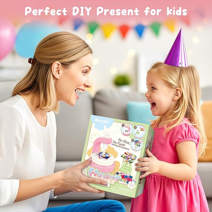Aboofx Flower Making Craft Kit for Kids Age 3 4 5 6 7 8, Educational DIY Flower Craft Kits for Preschool Girls, Art and Crafts Activity Fabric Flower Bouquets Toys Gifts for Girls Birthday Christmas