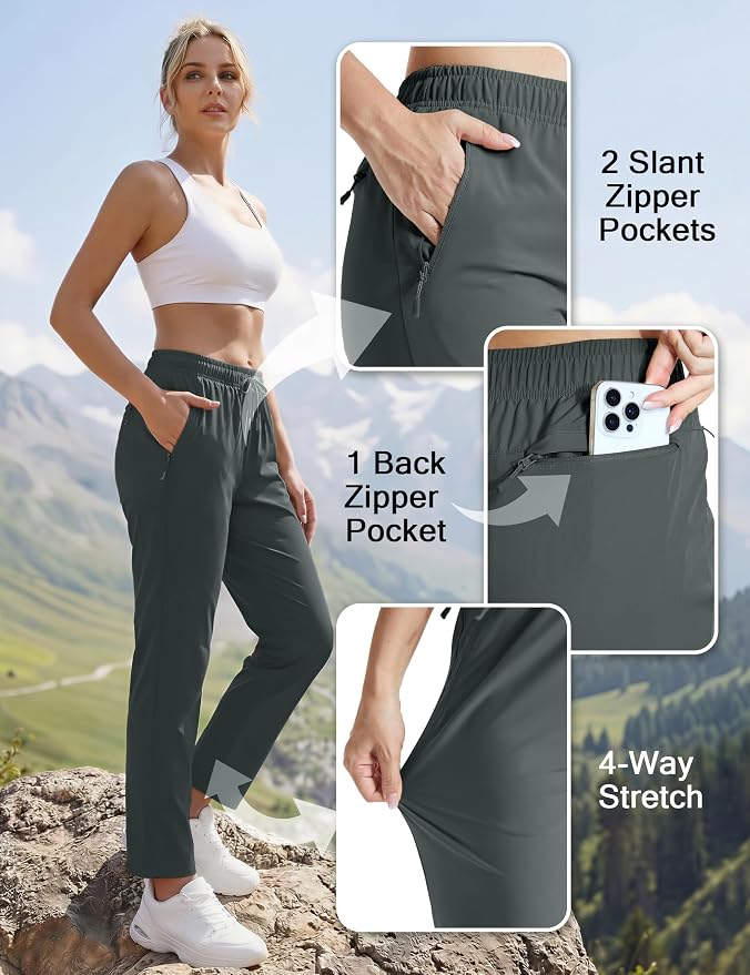 MAGCOMSEN Women's Hiking Pants Lightweight Quick Dry UPF 50 Water Resistant Elastic Waist Golf Travel Pants Zip Pockets