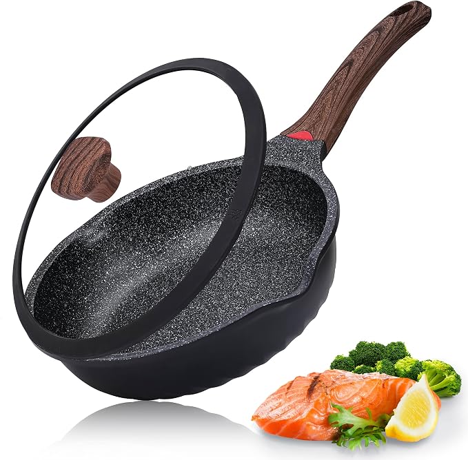 Vinchef Nonstick Deep Frying Pan Saute Pan with Lid, 10in/3Qt Skillet Pan, German 3C+ Ceramic Coating Technology, Aluminum Casting, Induction Compatible | German 3C+ ceramic nonstick, PFOA-free. Induction/gas compatible. Heat indicator handle. Lightwei...