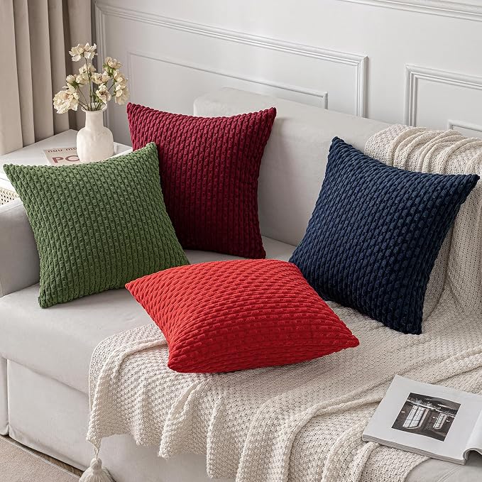 MIULEE Decorative Throw Pillow Covers 20x20 Moss Green Textured Corduroy | Pack of 2 Striped Pillow Covers Modern Farmhouse Home Decor for Couch Bed Sofa Living Room