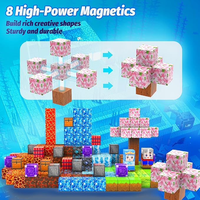 Magnetic Blocks for Kids, 100PCS 1inch Magnetic Building Cube Toys with Mine Sword Theme, Stacking Magnets Construction Toy Birthday Gifts for Boys and Girls Age 3+ Years Old