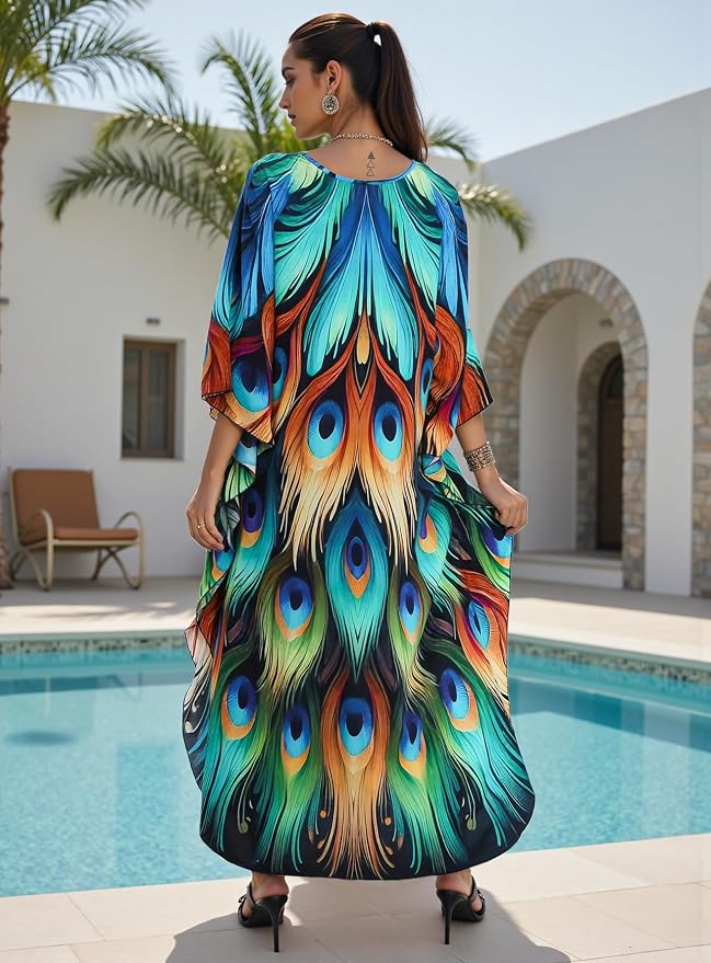 Mumu Dresses for Women Plus Size, Bohemian Kaftan Beach Cover Up Long Maxi Nightgown Soft Loungewear