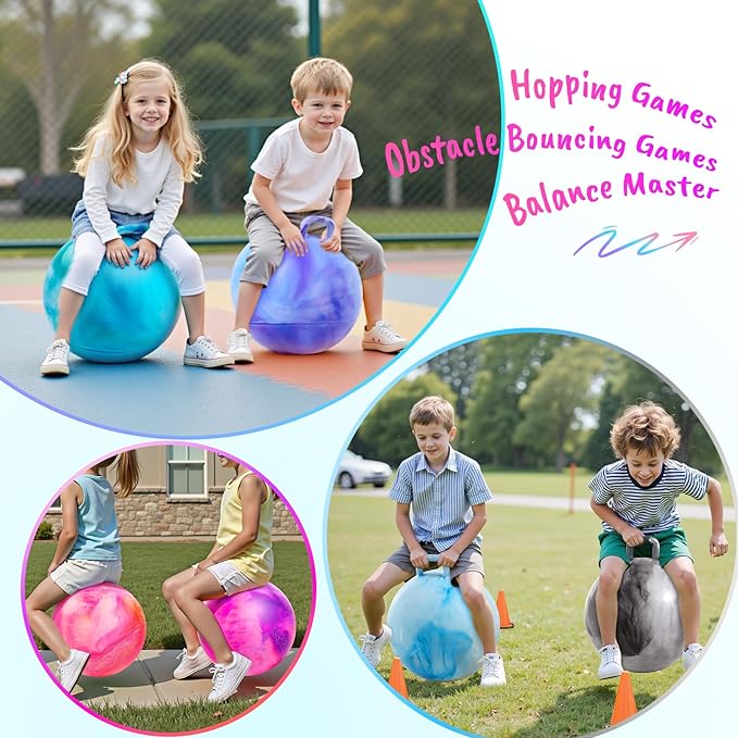 ZOOJOY 6pcs Hopper Balls for Kids 3-8, 18 in Clouds Bouncy Ball with Handle, Sit on Hopping Toys for Sport/School/Team Active Play, Inflatable Hippity Hop Ball for Indoor Outdoor Games with Pump