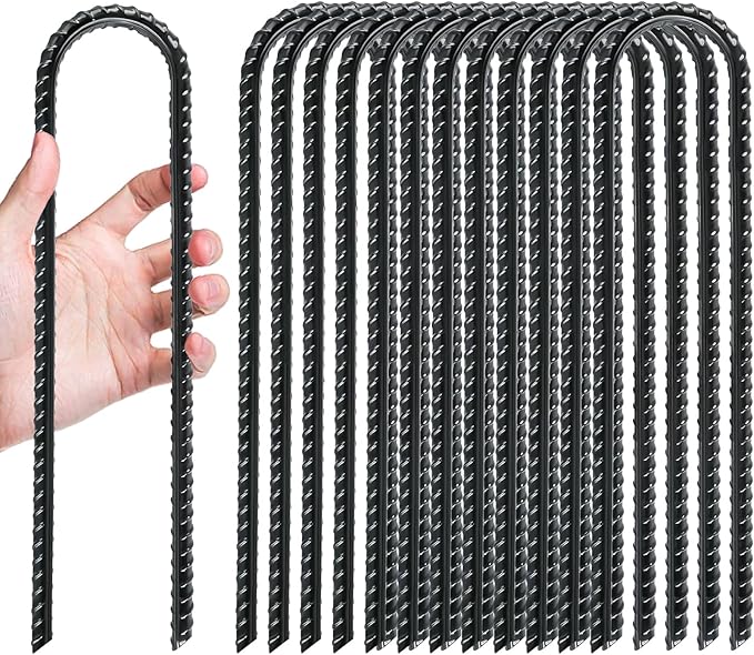 Gtongoko Trampoline Stakes, Trampoline Accessories, Ground Stakes Heavy Duty with T Hook, Ground Anchors, Rebar Stakes, High Wind Tent Anchors, Galvanized Steel, U Shaped, Black